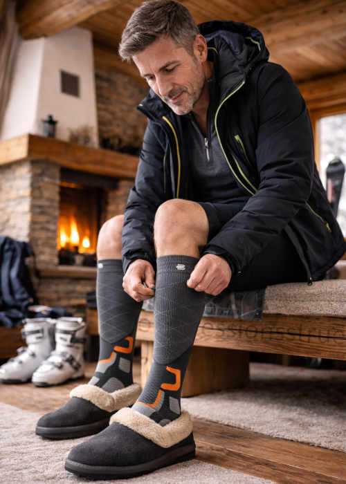 Performance Skisocken von Bauerfeind anlegen